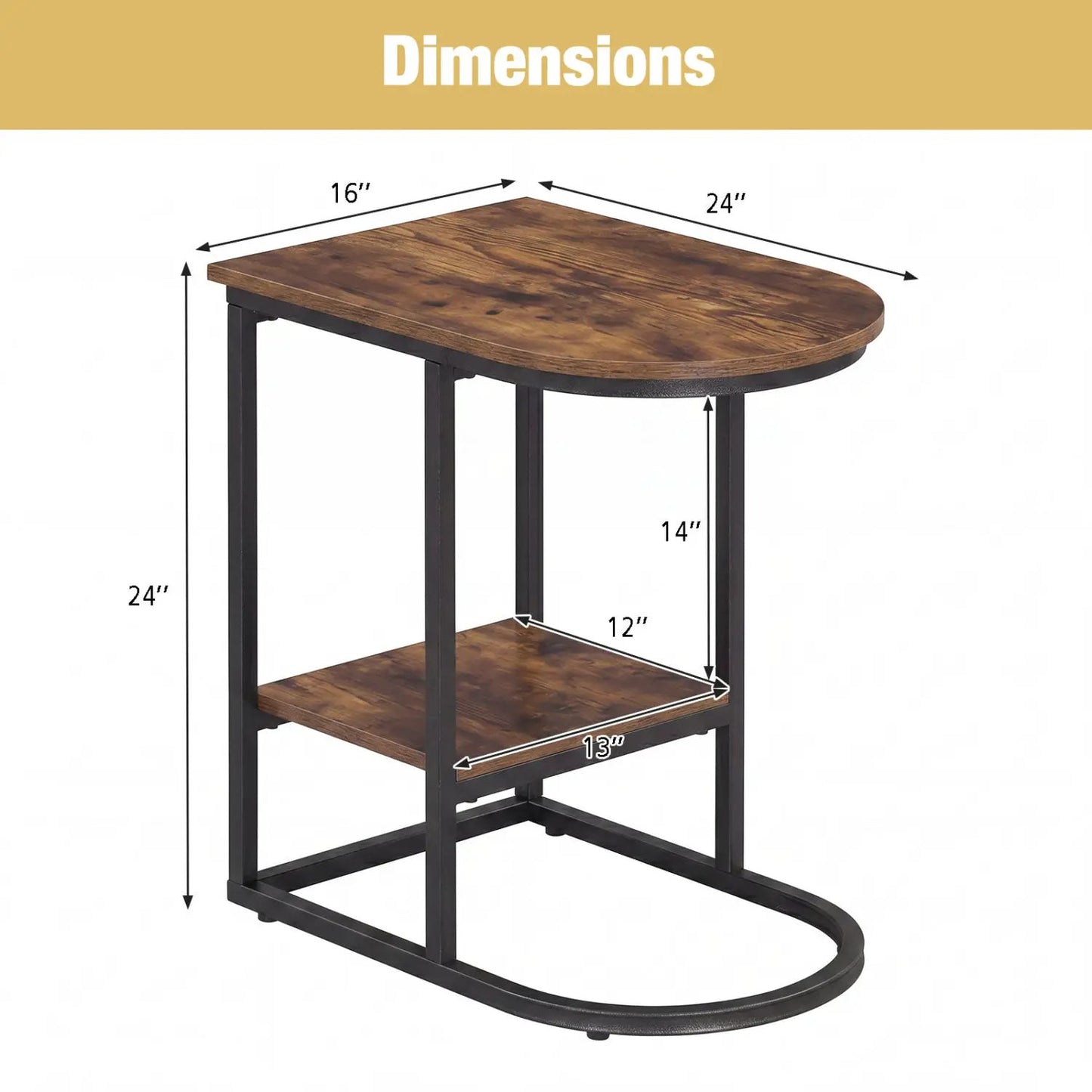C Shaped Sofa Side Table With Faux Marble Top