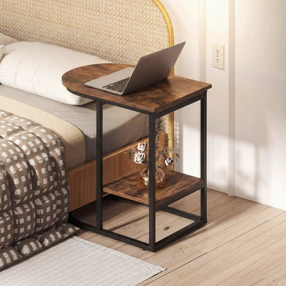C Shaped Sofa Side Table With Faux Marble Top