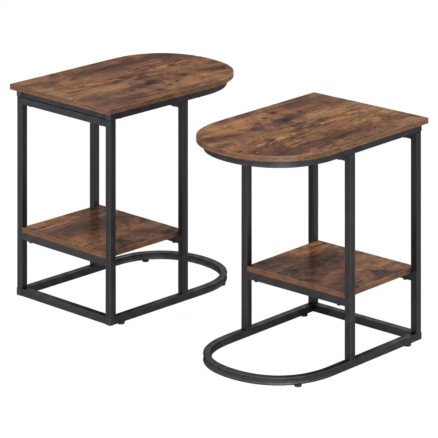 C Shaped Side Table With Marble Top and Storage