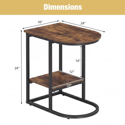 C Shaped Side Table With Marble Top and Storage
