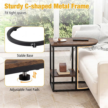 C Shaped Side Table With Marble Top and Storage
