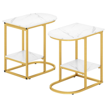 DirectDeals 2-piece C-shaped side tables with faux marble tops and storage shelf in gold-tone on Tampa Home & Garden Store