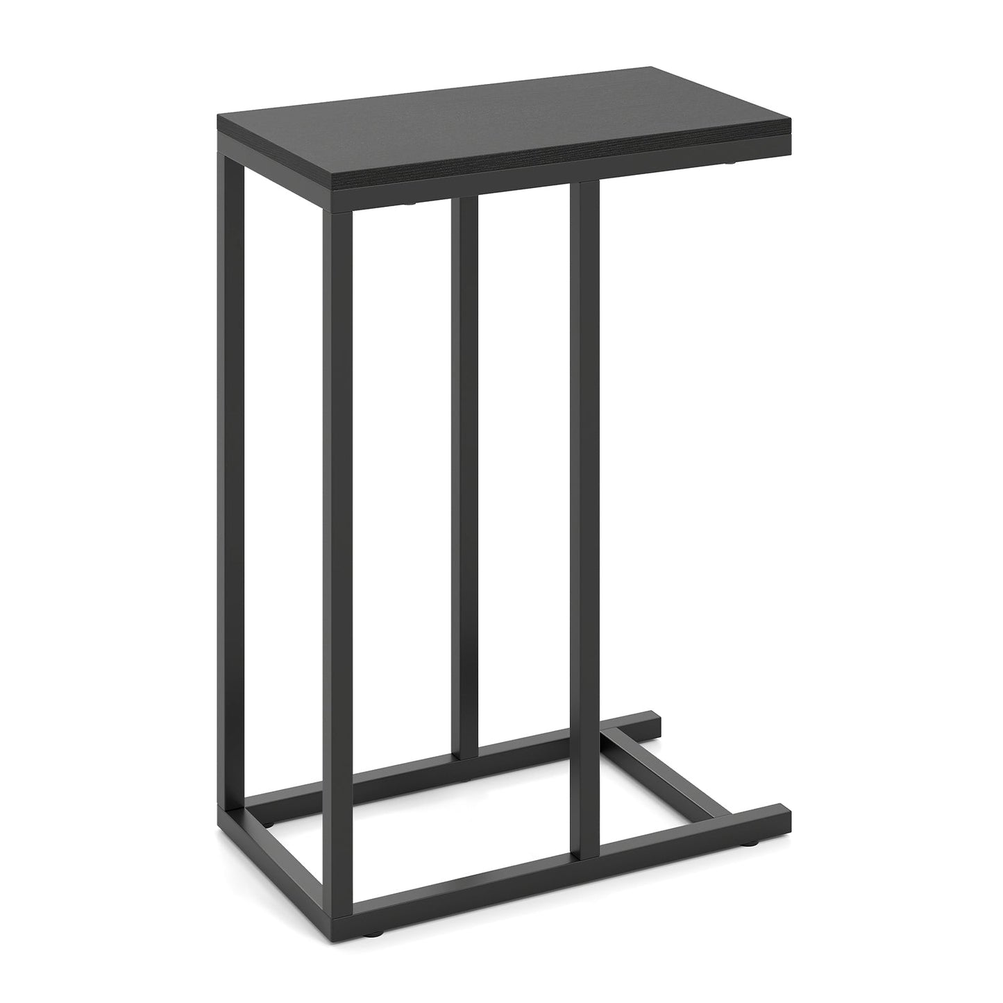 C-shaped Side Table with Heavy-duty Metal Frame-Rustic Brown