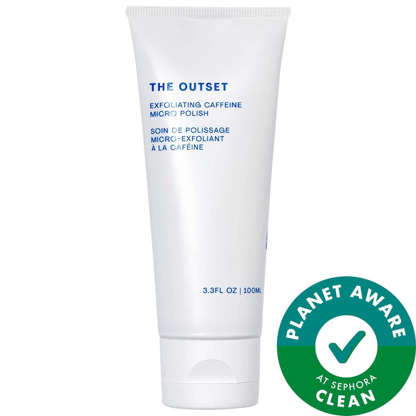 Exfoliating caffeine micro polish The Outset white tube with blue text on Tampa Home & Garden Store