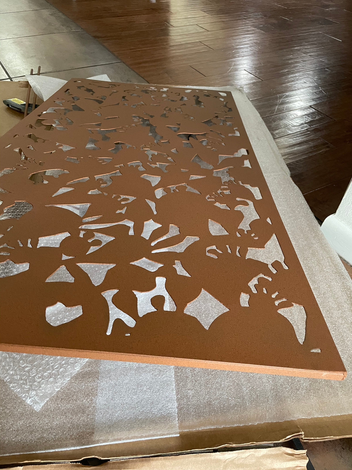 Outdoor metal deck privacy screen panel in rust finish, heavy-duty steel for patios 60–72 in on Tampa Home & Garden Store