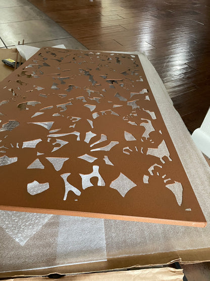 Outdoor metal deck privacy screen panel in rust finish, heavy-duty steel for patios 60–72 in on Tampa Home & Garden Store