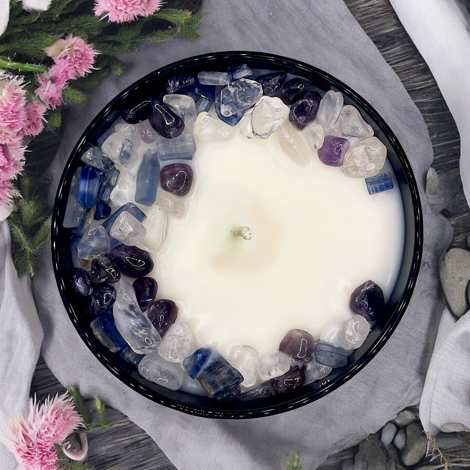 Cactus Flower and Jade Crystal Candle with Kyanite, Amethyst, and Crystal Quartz | Coconut-Soy Wax Candle, 9oz - Tampa Home & Garden Store