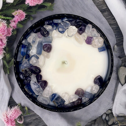 Cactus Flower and Jade Crystal Candle with Kyanite, Amethyst, and Crystal Quartz | Coconut-Soy Wax Candle, 9oz - Tampa Home & Garden Store