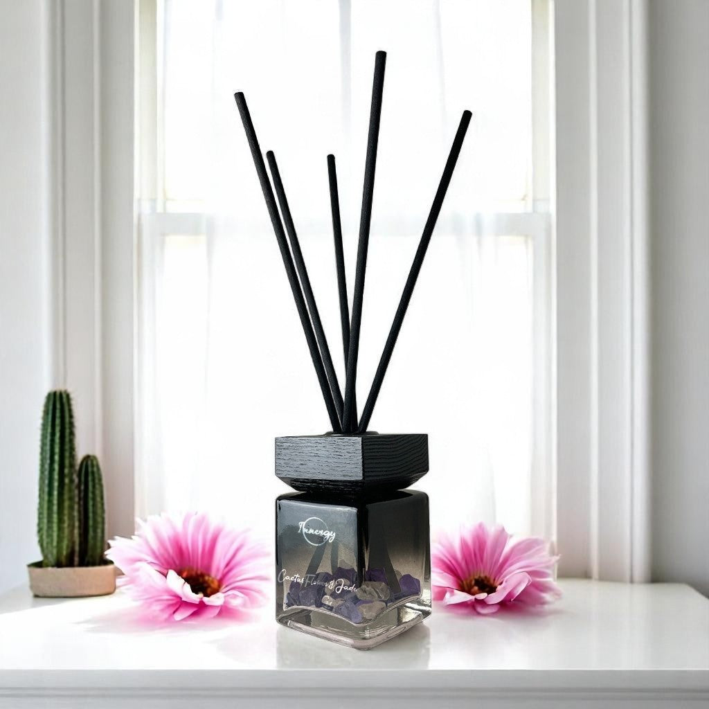 Cactus Flower and Jade Crystal-Enhanced Reed Oil Diffuser, 100ml - Tampa Home & Garden Store