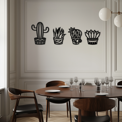 Cactus Silhouette Metal Wall Art – Modern Black Botanical Garden Decor- KAF520 - Tampa Home & Garden Store