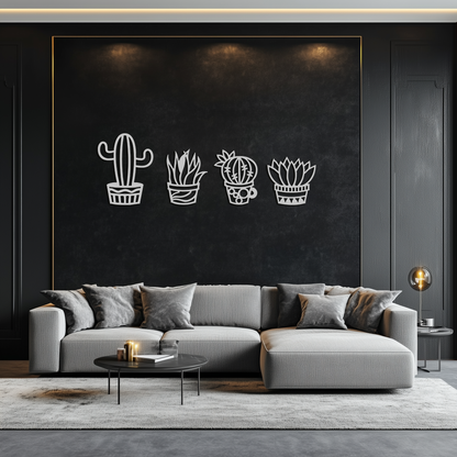 Cactus Silhouette Metal Wall Art – Modern Black Botanical Garden Decor- KAF520 - Tampa Home & Garden Store