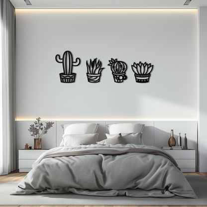 Cactus Silhouette Metal Wall Art – Modern Black Botanical Garden Decor- KAF520 - Tampa Home & Garden Store