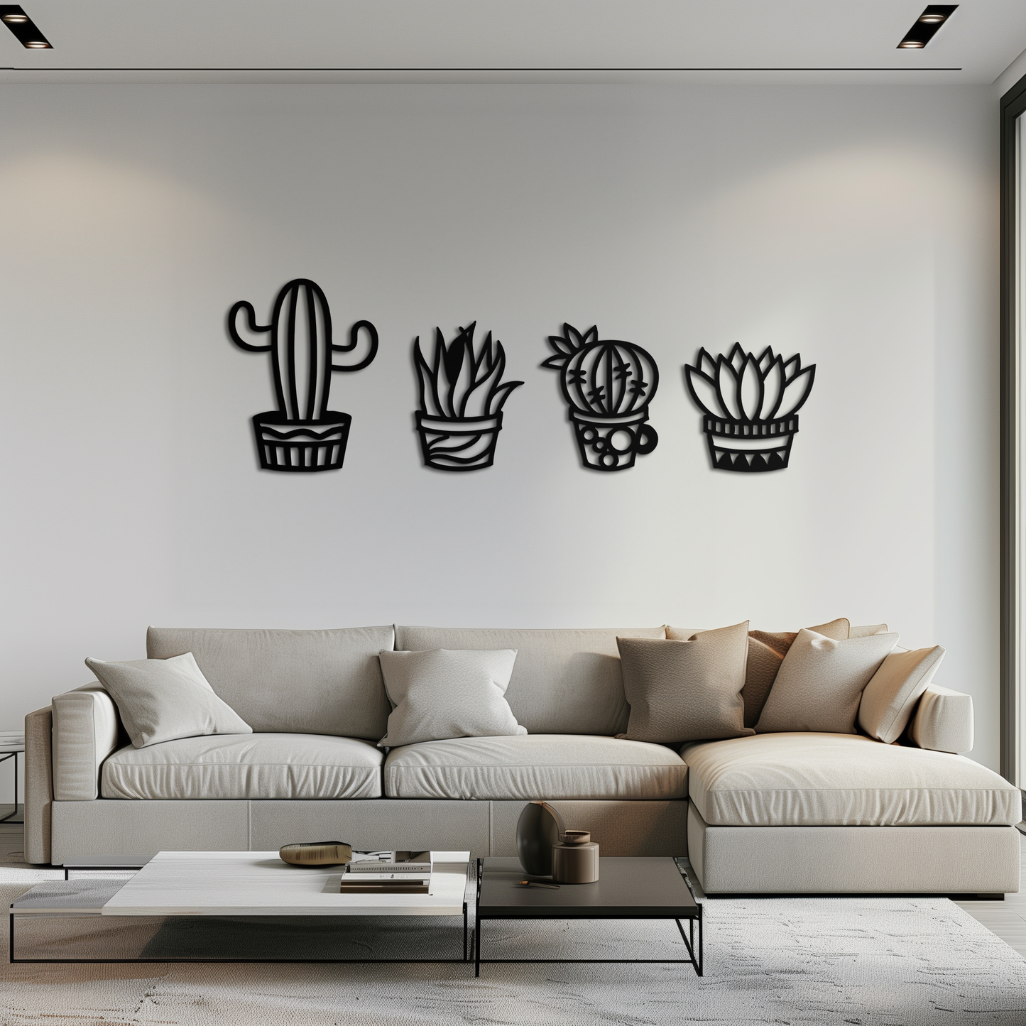 Cactus Silhouette Metal Wall Art – Modern Black Botanical Garden Decor- KAF520 - Tampa Home & Garden Store