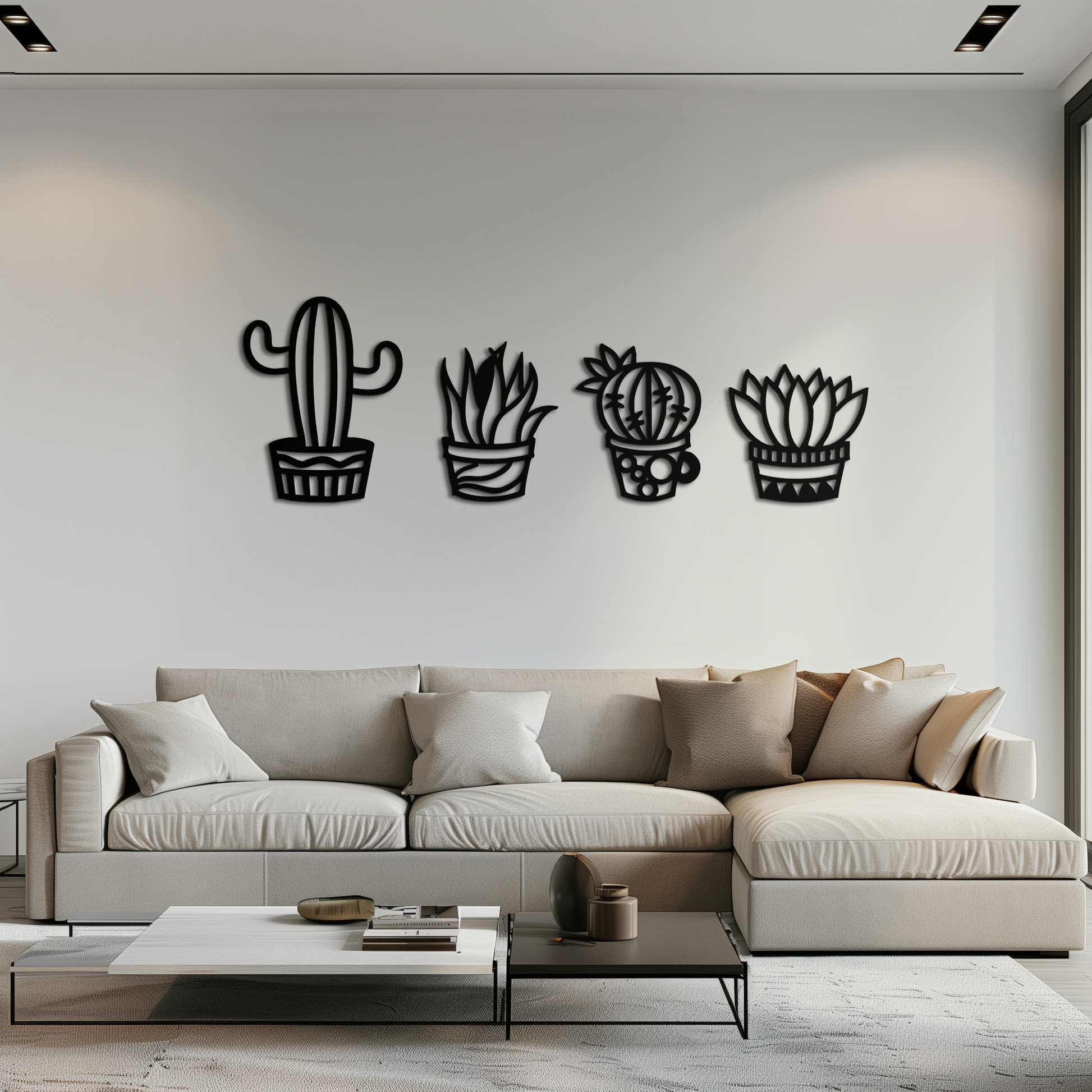 Cactus Silhouette Metal Wall Art – Modern Black Botanical Garden Decor- KAF520 - Tampa Home & Garden Store