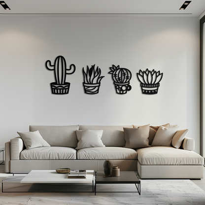 Cactus Silhouette Metal Wall Art – Modern Black Botanical Garden Decor- KAF520 - Tampa Home & Garden Store