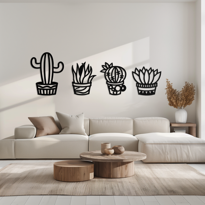 Cactus Silhouette Metal Wall Art – Modern Black Botanical Garden Decor- KAF520 - Tampa Home & Garden Store