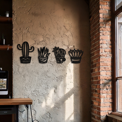 Cactus Silhouette Metal Wall Art – Modern Black Botanical Garden Decor- KAF520 - Tampa Home & Garden Store