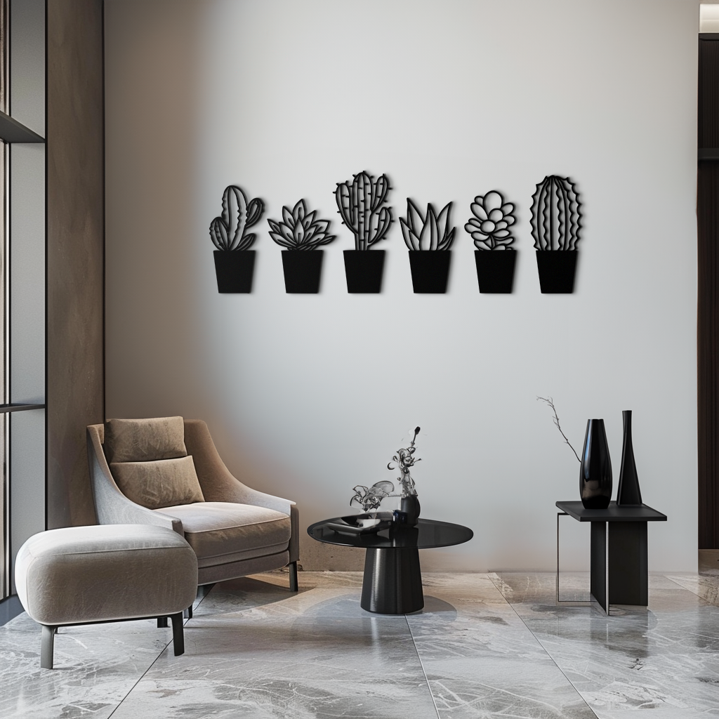 Cactus Succulent Plant Metal Wall Art – Modern Black Botanical Home Decor- KAF521 - Tampa Home & Garden Store