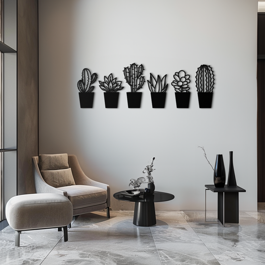 Cactus Succulent Plant Metal Wall Art – Modern Black Botanical Home Decor- KAF521 - Tampa Home & Garden Store