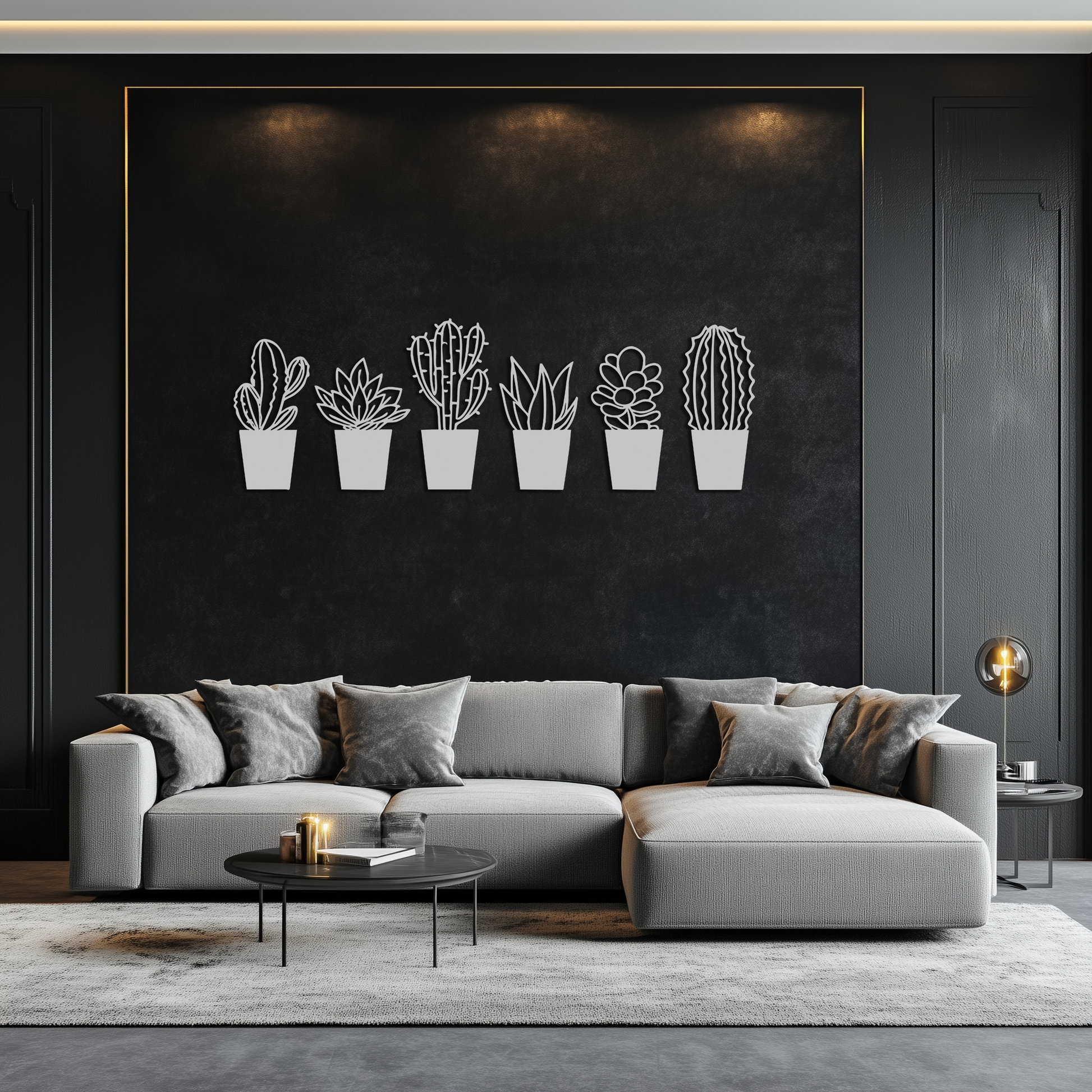 Cactus Succulent Plant Metal Wall Art – Modern Black Botanical Home Decor- KAF521 - Tampa Home & Garden Store