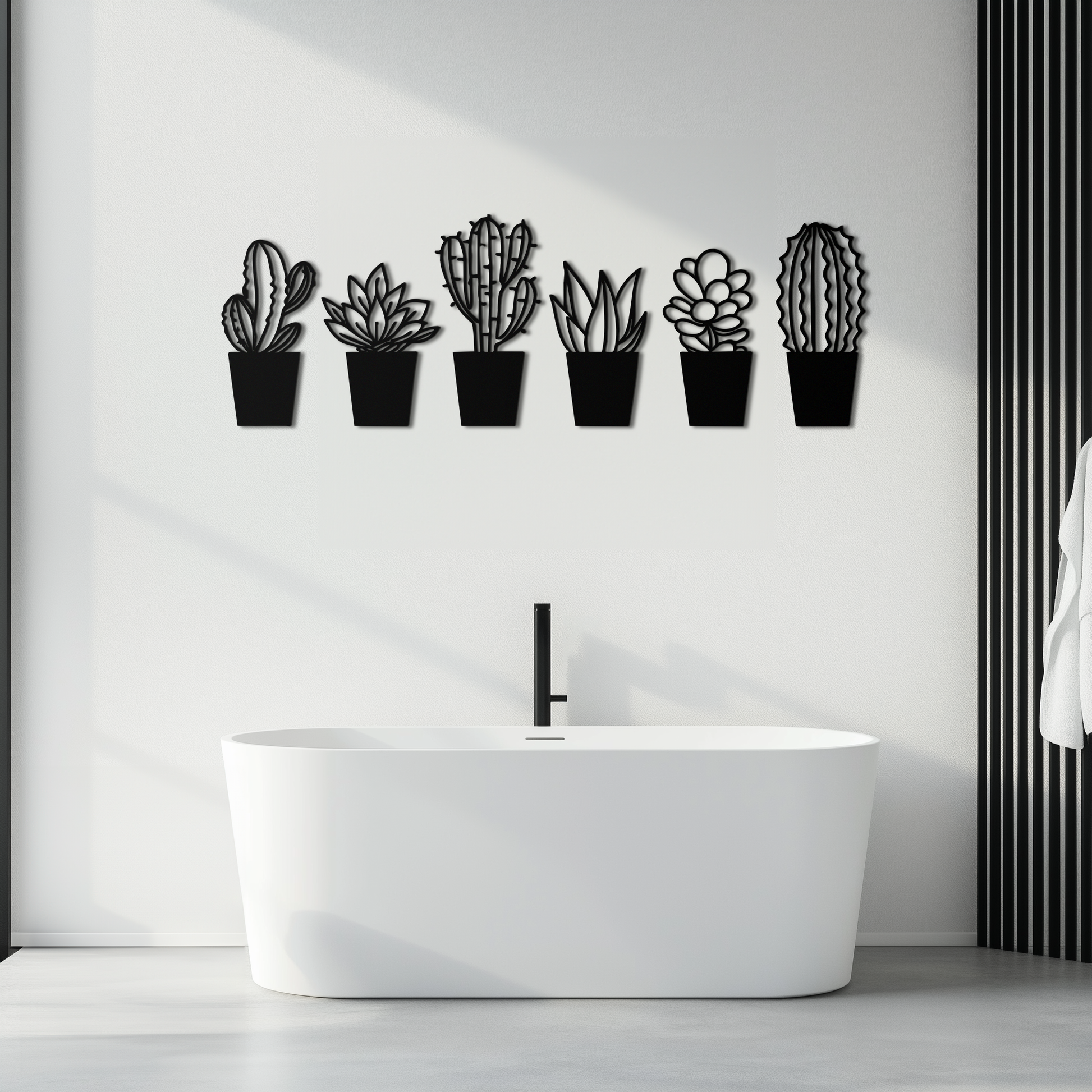Cactus Succulent Plant Metal Wall Art – Modern Black Botanical Home Decor- KAF521 - Tampa Home & Garden Store
