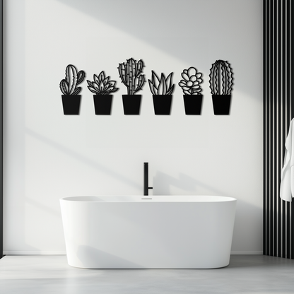 Cactus Succulent Plant Metal Wall Art – Modern Black Botanical Home Decor- KAF521 - Tampa Home & Garden Store