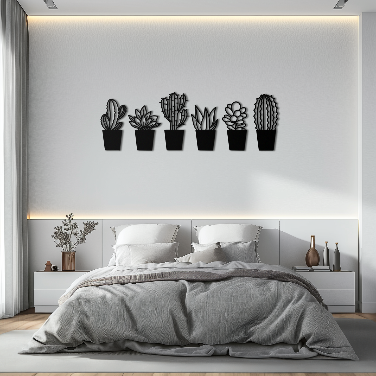 Cactus Succulent Plant Metal Wall Art – Modern Black Botanical Home Decor- KAF521 - Tampa Home & Garden Store