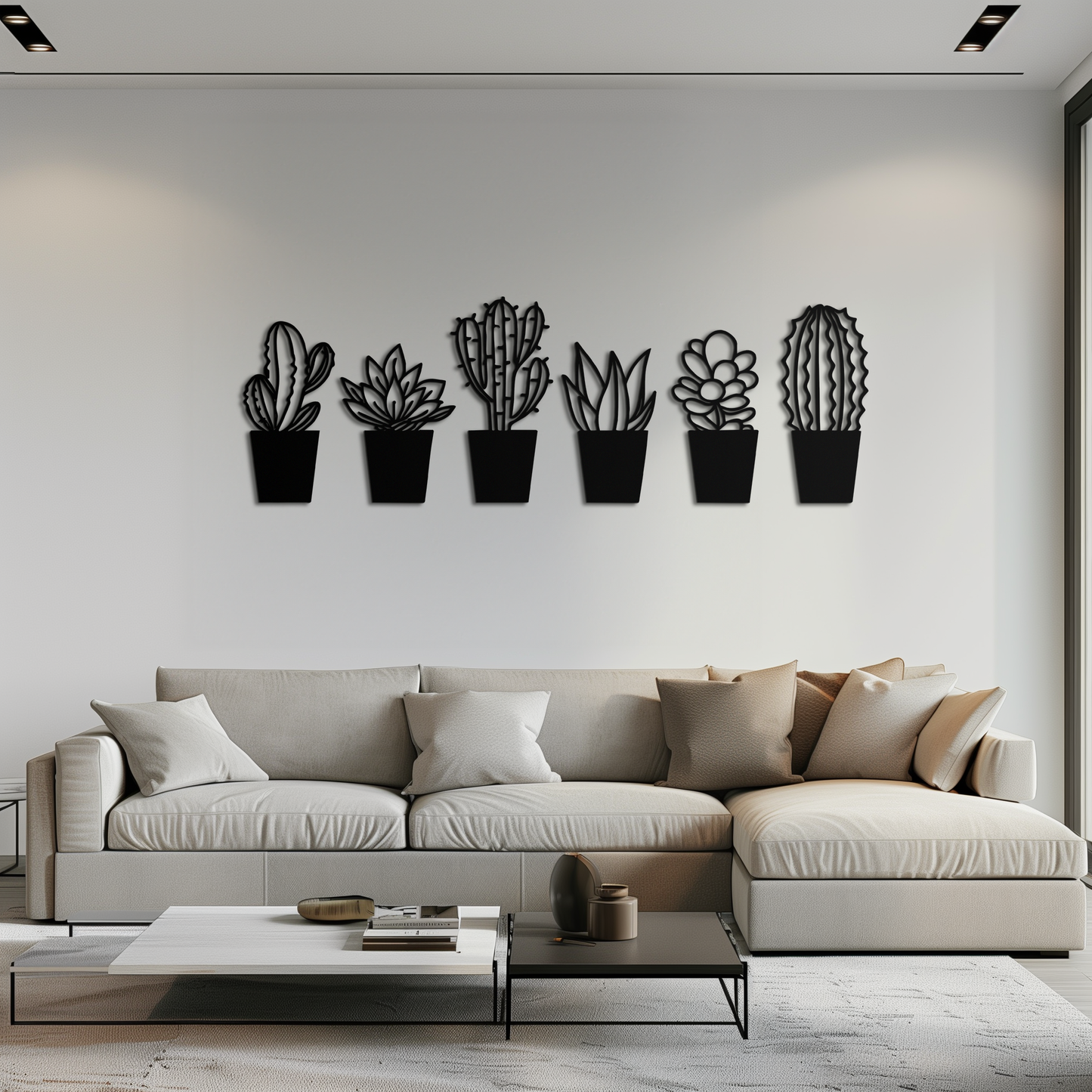 Cactus Succulent Plant Metal Wall Art – Modern Black Botanical Home Decor- KAF521 - Tampa Home & Garden Store