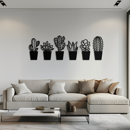 Cactus Succulent Plant Metal Wall Art – Modern Black Botanical Home Decor- KAF521 - Tampa Home & Garden Store