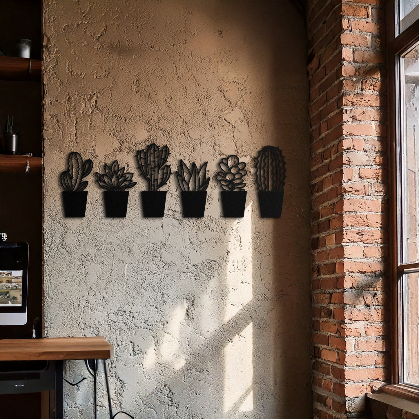 Cactus Succulent Plant Metal Wall Art – Modern Black Botanical Home Decor- KAF521 - Tampa Home & Garden Store