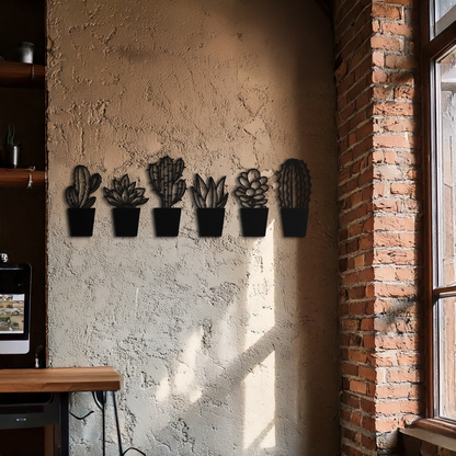 Cactus Succulent Plant Metal Wall Art – Modern Black Botanical Home Decor- KAF521 - Tampa Home & Garden Store