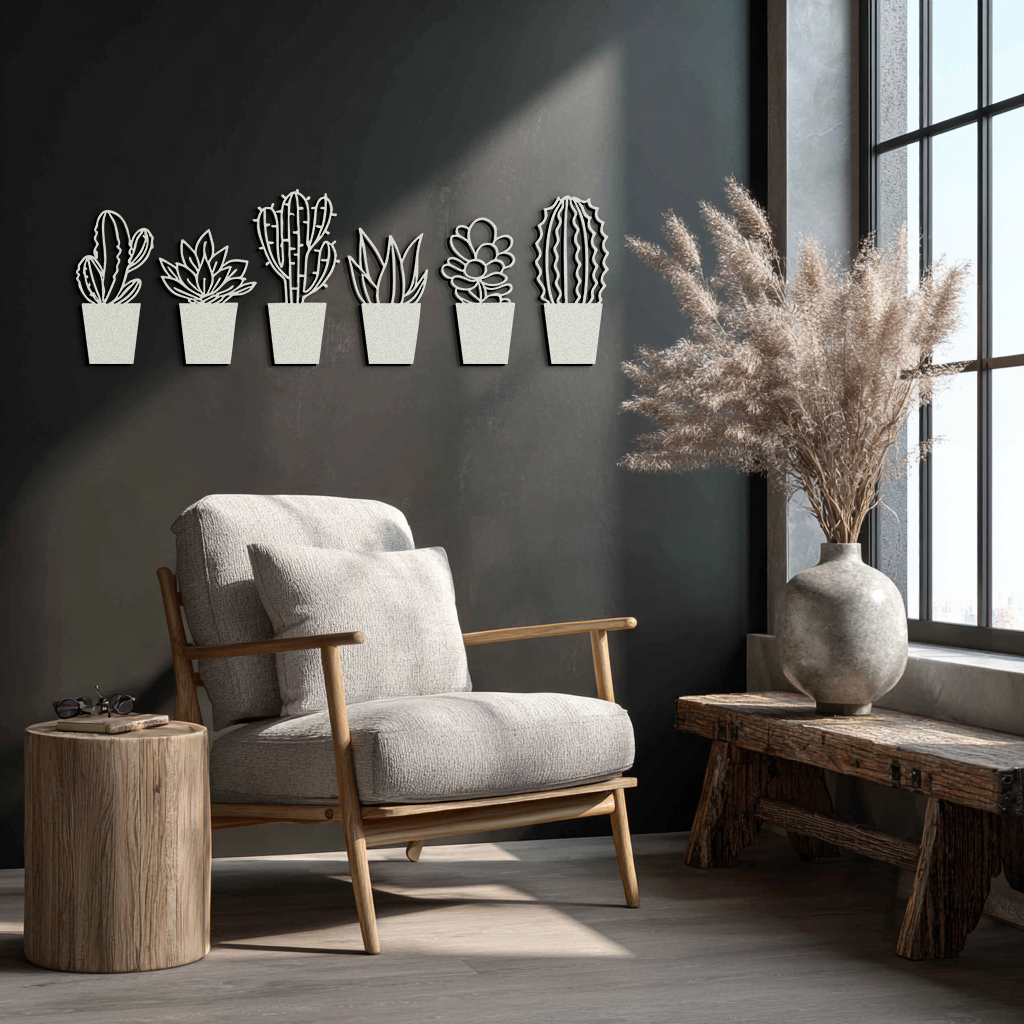 Cactus Succulent Plant Metal Wall Art – Modern Black Botanical Home Decor- KAF521 - Tampa Home & Garden Store
