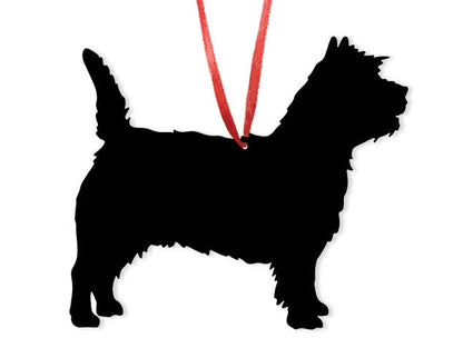 Cairn Terrier Plant Stake black silhouette with red hanger by Rustica Ornamentals on Tampa Home & Garden Store
