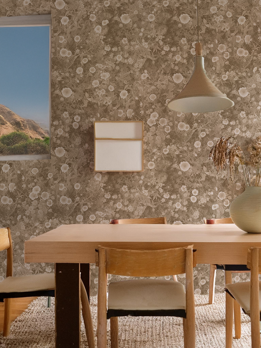Cali Flowers Wallpaper, neutrals - Tampa Home & Garden Store