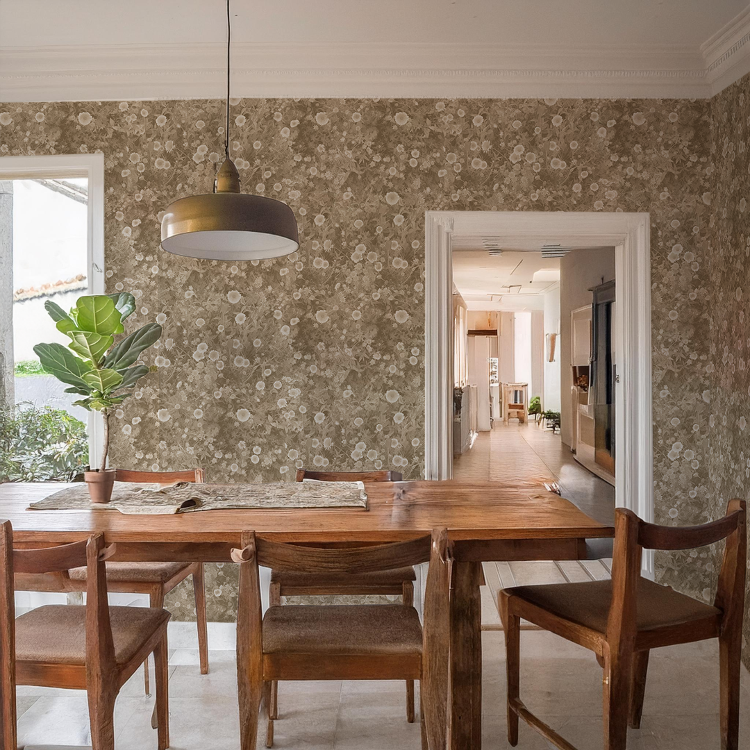 Cali Flowers Wallpaper, neutrals - Tampa Home & Garden Store