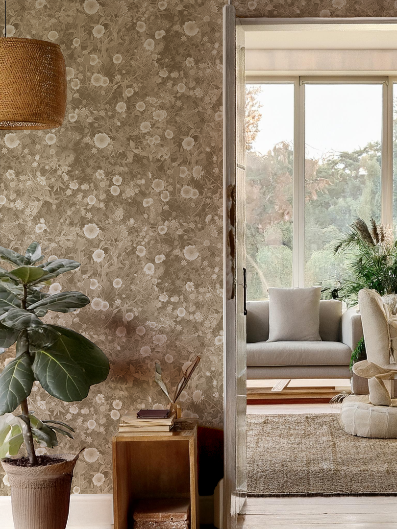 Cali Flowers Wallpaper, neutrals - Tampa Home & Garden Store