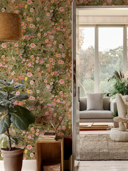 Cali Flowers Wallpaper, peachy green - Tampa Home & Garden Store