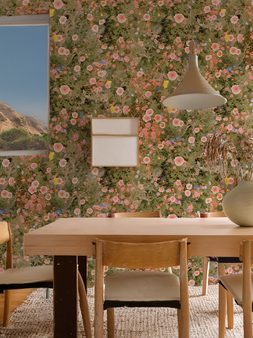 Cali Flowers Wallpaper, peachy green - Tampa Home & Garden Store