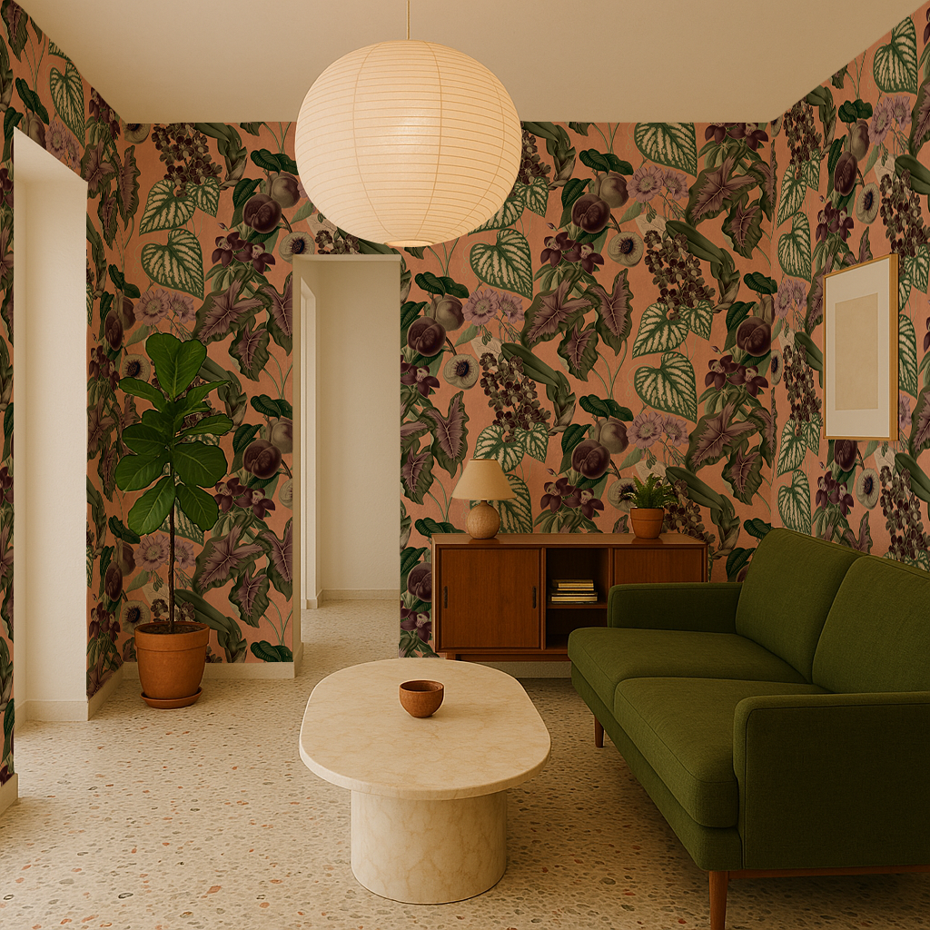 Cali Tropicale Wallpaper, peach and green - Tampa Home & Garden Store