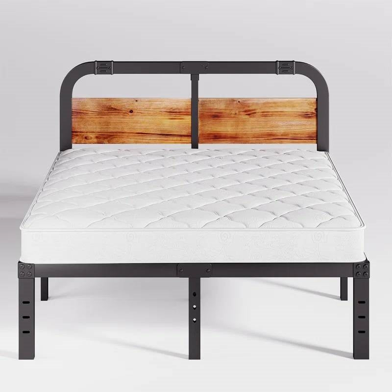 California King Heavy Duty Black Metal Bed Frame with Wood Panel Headboard - Tampa Home & Garden Store