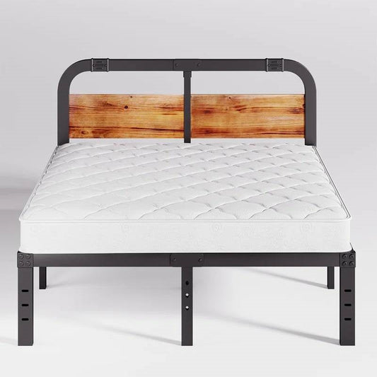 California King Heavy Duty Black Metal Bed Frame with Wood Panel Headboard - Tampa Home & Garden Store