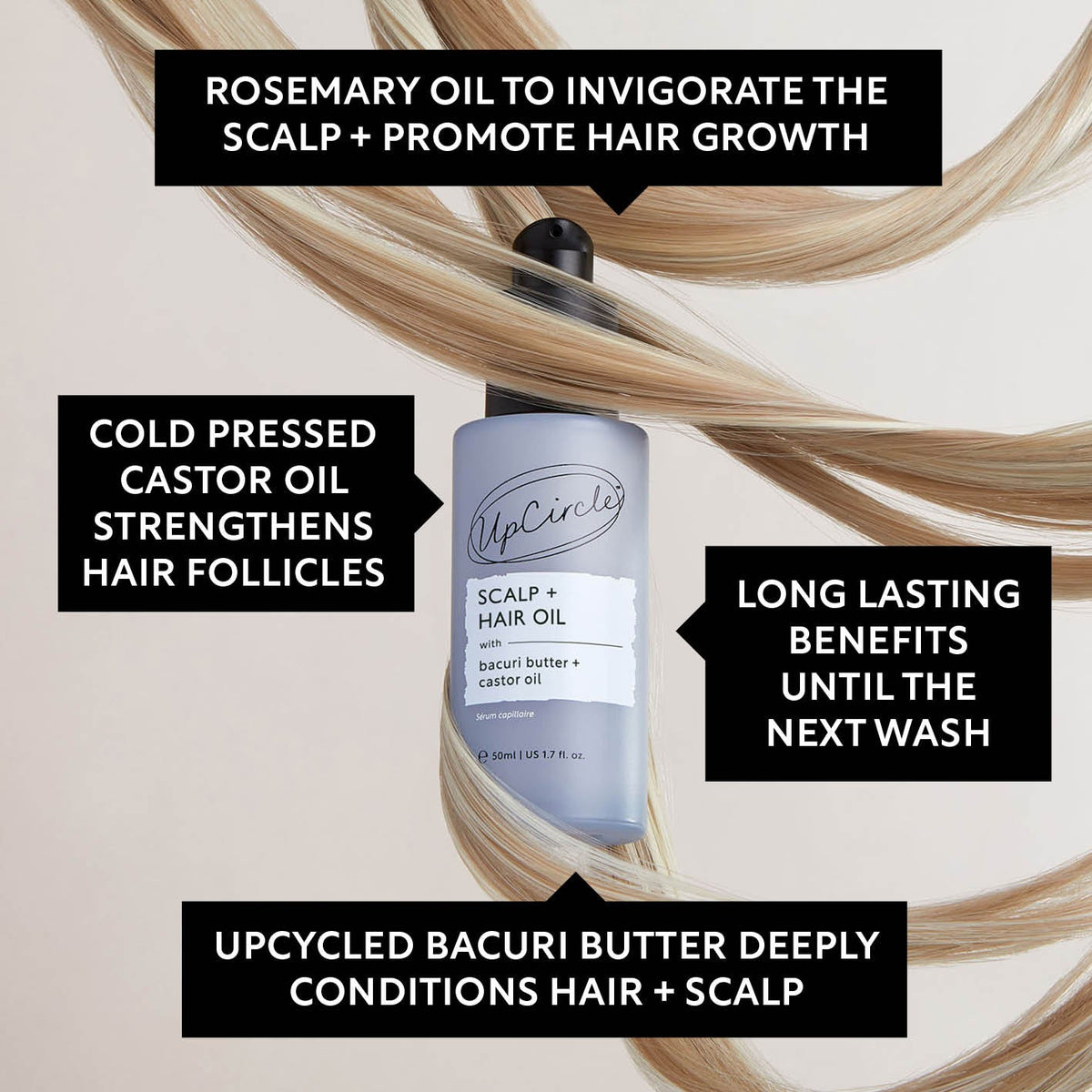 Hair Oil and Serum Duo by UpCircle in a blue bottle with Scalp + Hair Oil label on Tampa Home & Garden Store