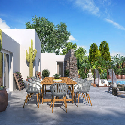 Leyland Table and Nassau Grey Armchairs dining set wooden outdoor patio furniture on Tampa Home & Garden Store