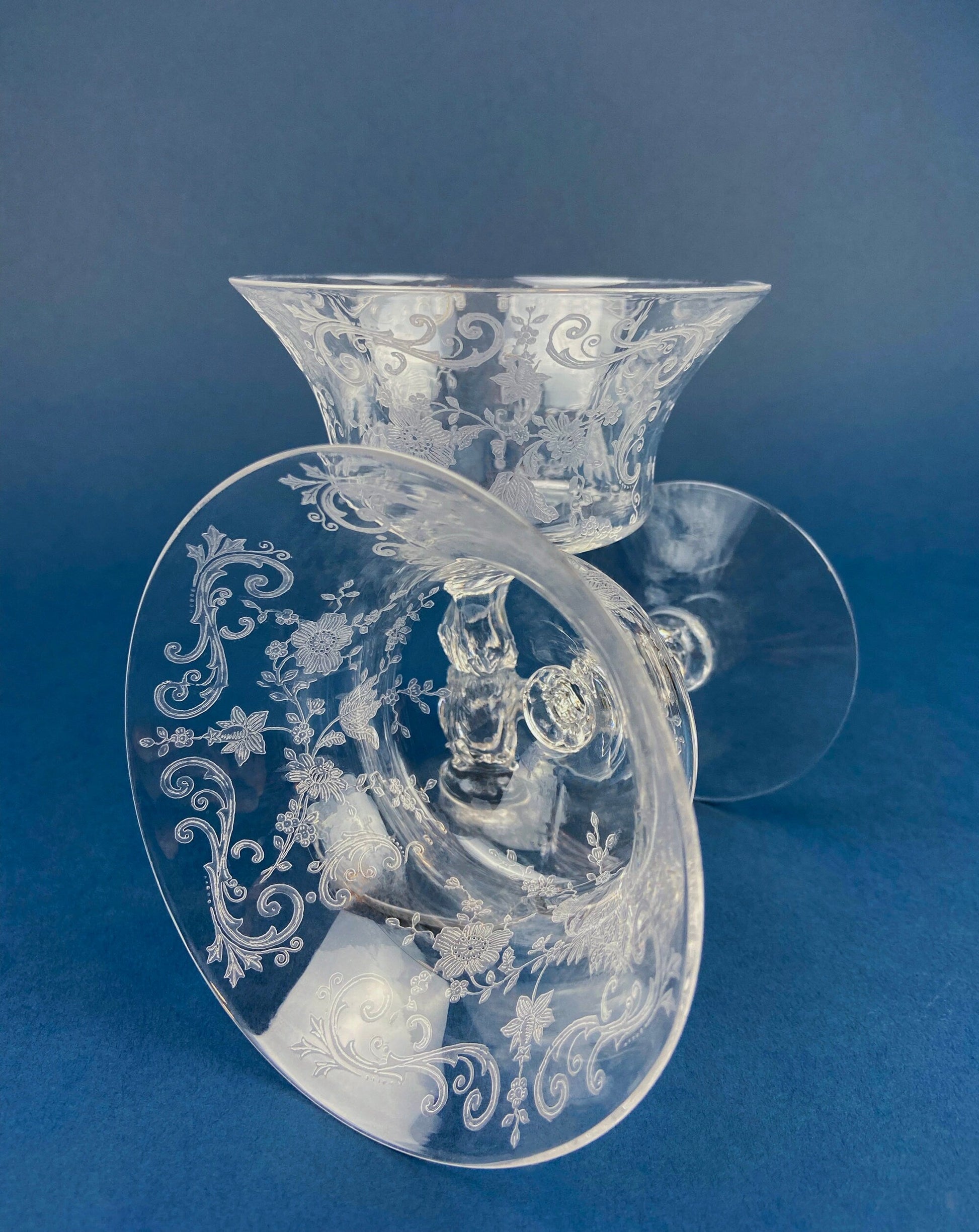Cambridge Chantilly Low Sherbet Wine Glasses. Set of Nine Champagne Stemware. Vintage Collectible Glasses. - Tampa Home & Garden Store
