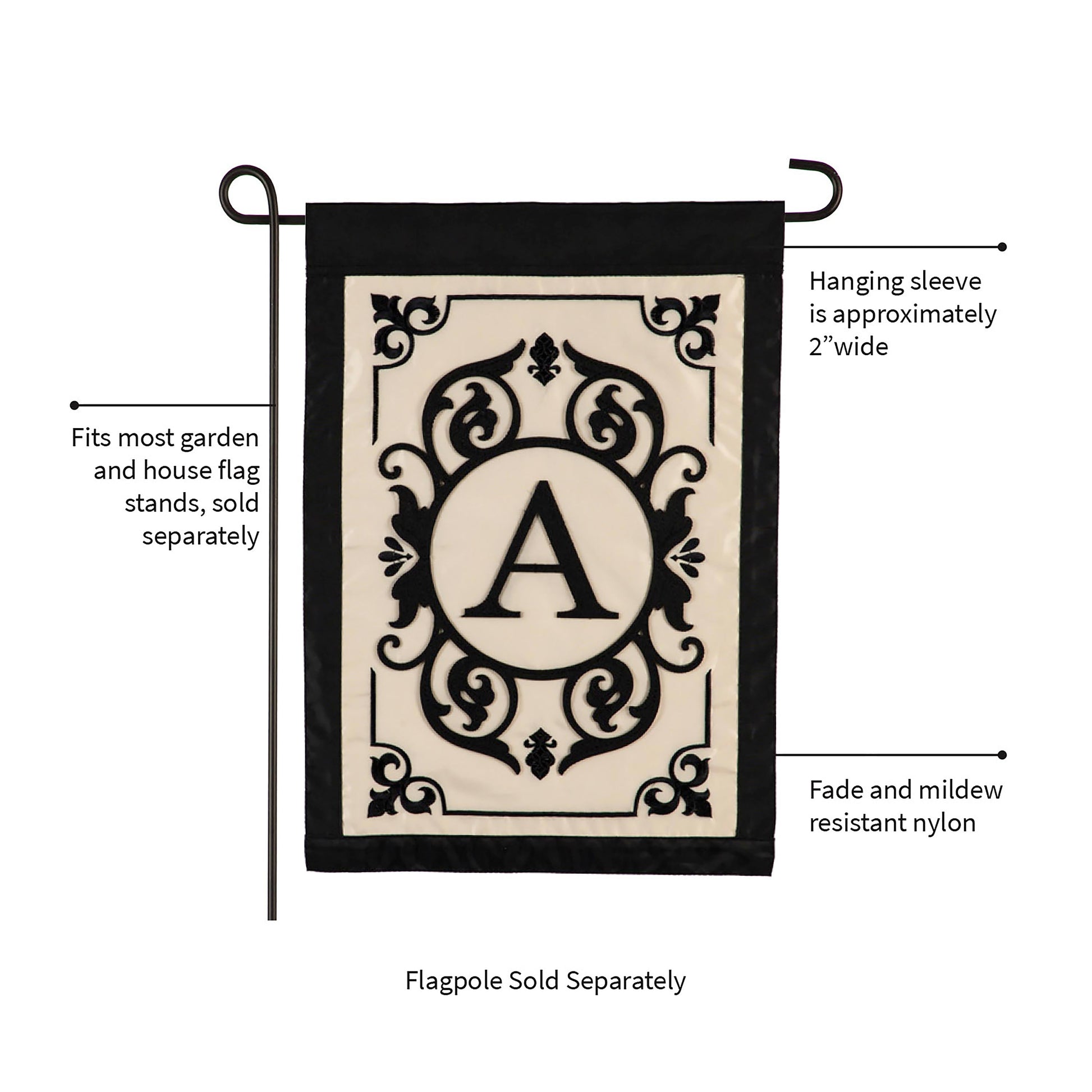 Cambridge Monogram Garden Applique Flag, Letter A - Tampa Home & Garden Store