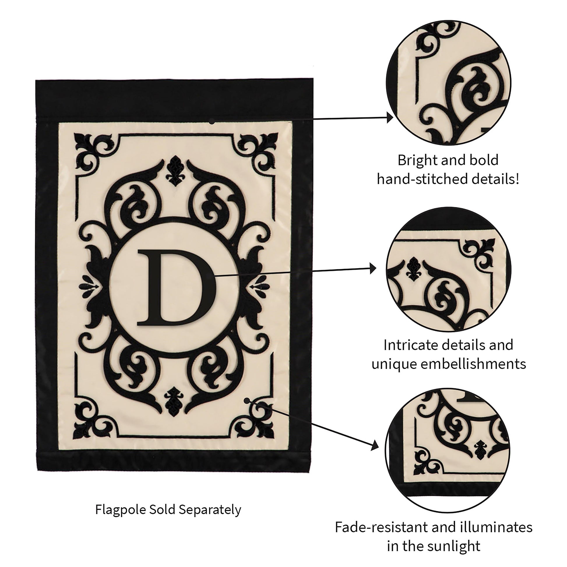 Cambridge Monogram Garden Applique Flag, Letter D - Tampa Home & Garden Store