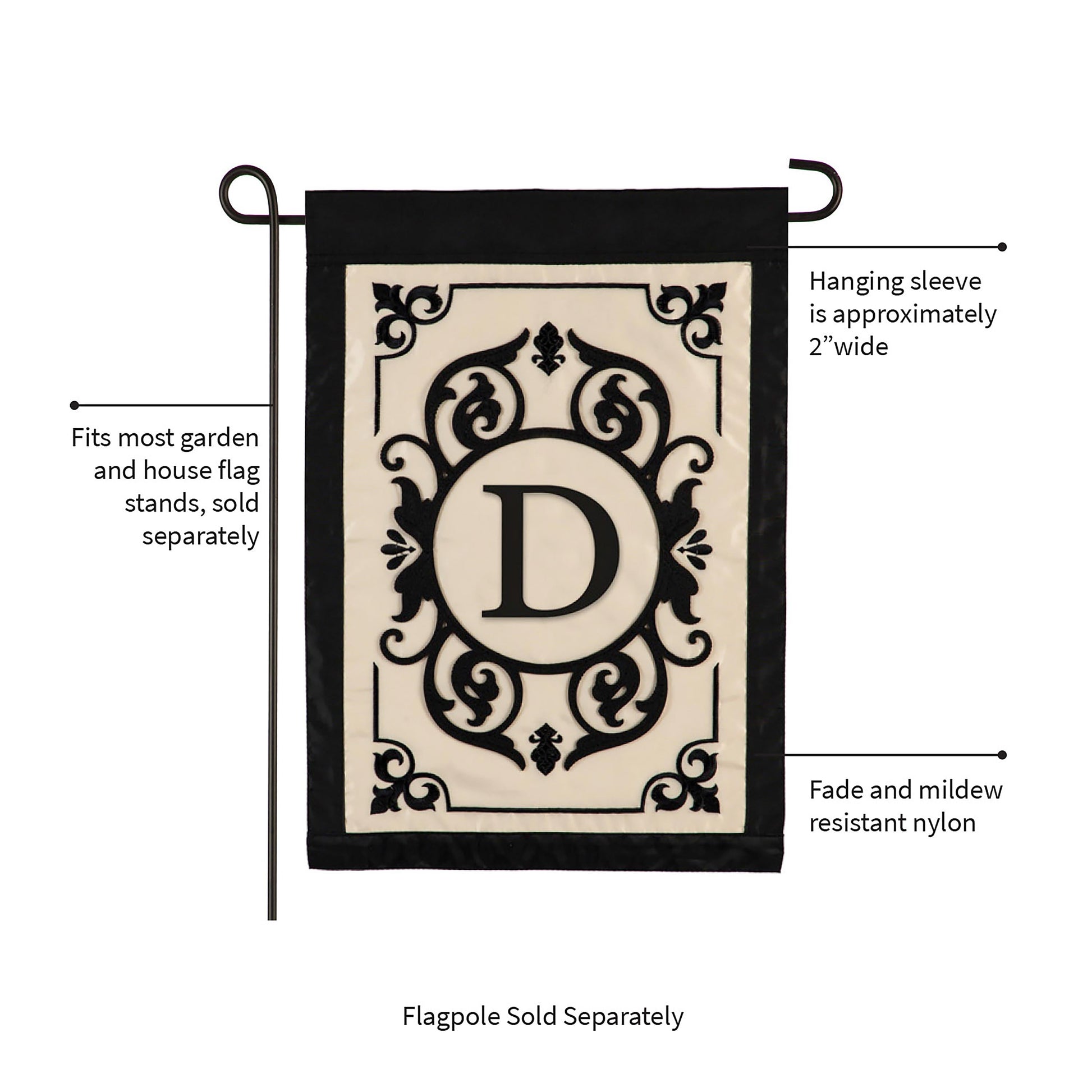 Cambridge Monogram Garden Applique Flag, Letter D - Tampa Home & Garden Store