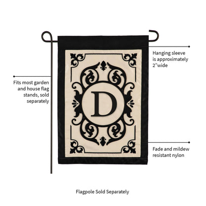 Cambridge Monogram Garden Applique Flag, Letter D - Tampa Home & Garden Store