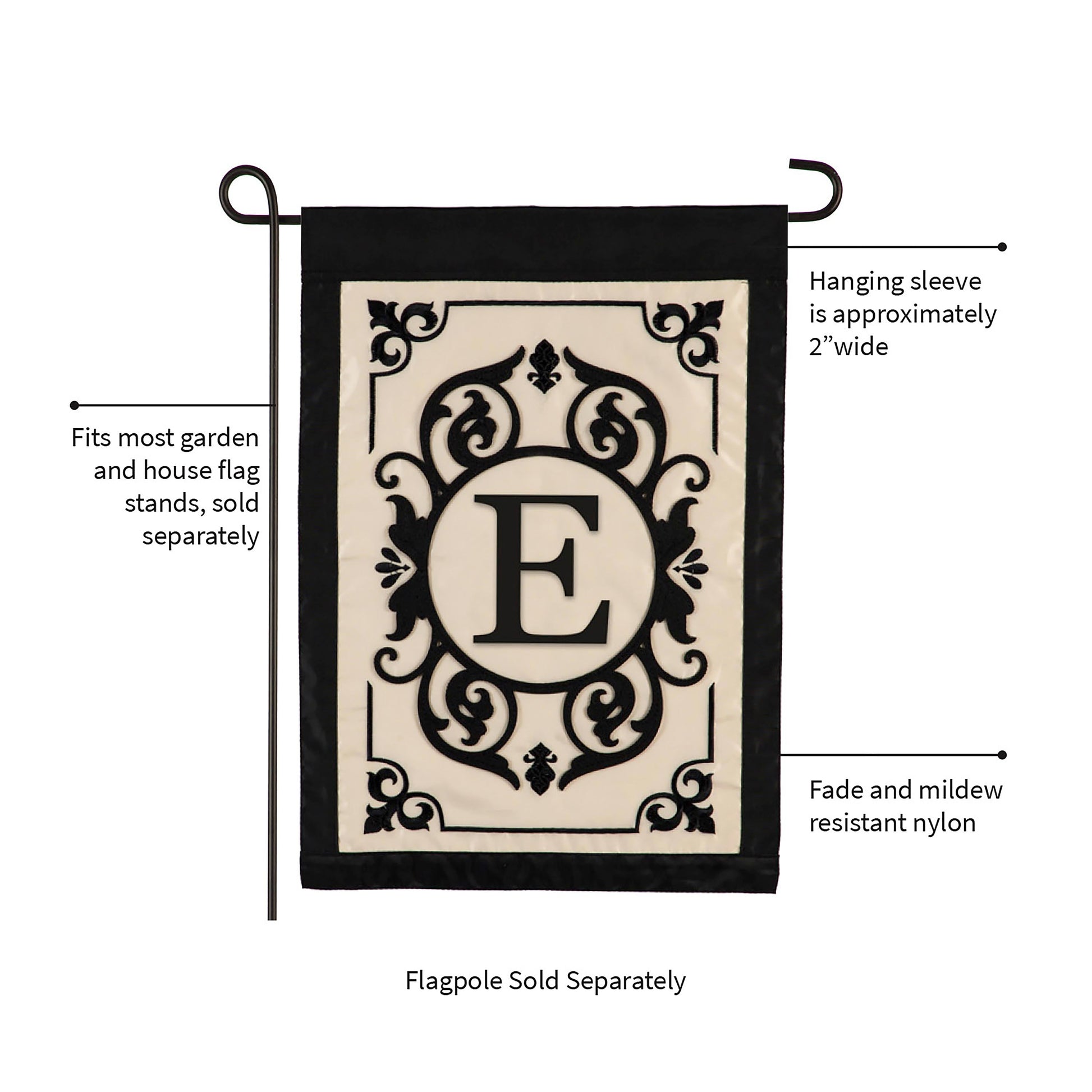 Cambridge Monogram Garden Applique Flag, Letter E - Tampa Home & Garden Store
