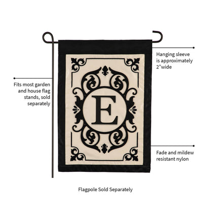 Cambridge Monogram Garden Applique Flag, Letter E - Tampa Home & Garden Store